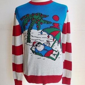 Men's Ugly Christmas Sweater Santa Beach Time NEW